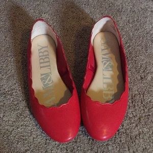 SOLD Red flats with scalloped edge